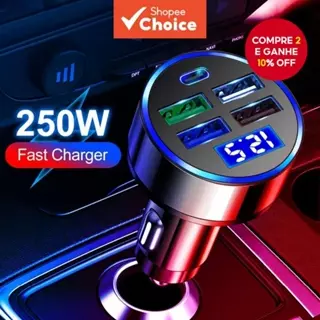 Carregador USB para carro Quick Charge PD QC3.0 com voltímetro e soquete, compatível com iPhone, Samsung e Xiaomi. em Oferta na Shopee