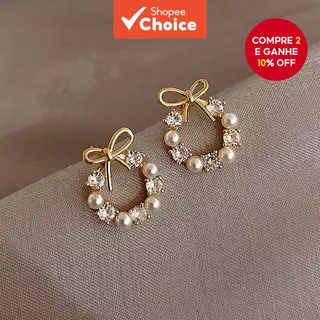 1 par elegante requintado simples pequeno High-End arco francês diamante imitação pérola senhoras brincos casuais diário em Oferta na Shopee