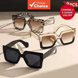 Óculos de sol oversized quadrados clássicos UV400 para mulheres - 3 peças em Oferta na Shopee