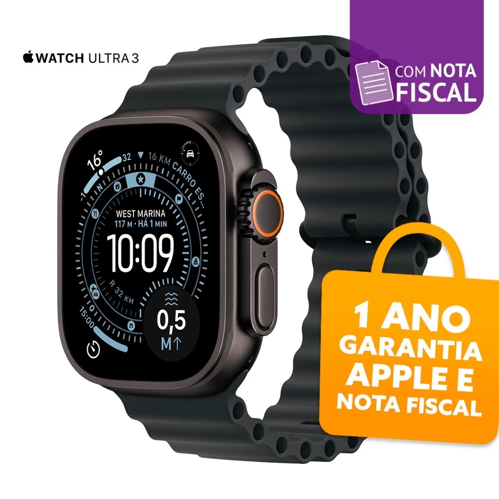 Relógio Apple Watch Ultra 3 49mm GPS + Cellular com Pulseira Oceano 1 Ano Garantia com Nota Fiscal