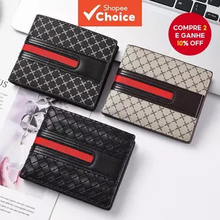 Carteira De Couro Masculina – Design Ultrafino Tecido À Mão Com Compartimentos Para Vários Cartões E Bolso Moedas | Esti em Oferta na Shopee