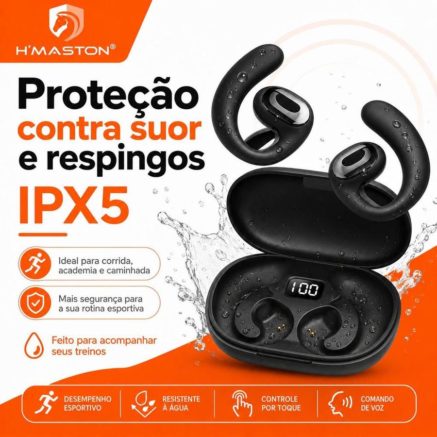 H'MASTON RS24 Fone Bluetooth Sem Fio Fone De Ouvido Sem Fio Bluetooth Fone De Ouvido Bluetooth Fone Que Prende Na Orelha