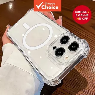 Capa magnética antiqueda para iPhone 16, com airbag nos cantos e transparente, compatível com Apple 15 Promax. em Oferta na Shopee