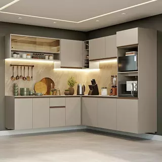 Armário de Cozinha Completa de Canto 445cm Suspensa Crema Nice Madesa 04 em Oferta na Shopee