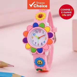 Pulseira Colorida De Relógio De Silicone Com Flor 3D Fofa Para Crianças | Movimento De Quartzo Moda Infantil em Oferta na Shopee