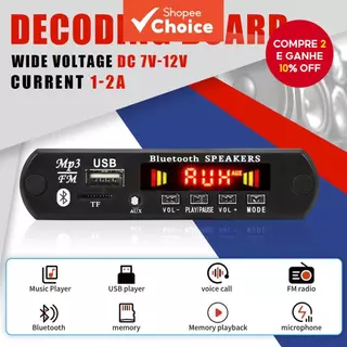 Kit DC 12V Bluetooth 5.0 MP3 Áudio WMA Rádio FM AUX TF USB para Carro em Oferta na Shopee
