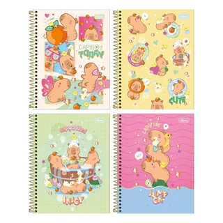 Caderno Espiral Tilibra Colegial Capa Dura Capyclub 1 Matéria 60 Folhas - Embalagem com 4 Unidades (SORTIDOS) em Oferta na Shopee