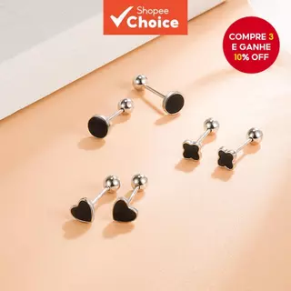 1 par de brincos de orelha de trevo preto pequeno com Design de nicho de moda feminino dormindo livre escolhendo coração em Oferta na Shopee