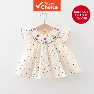Vestido De Boneca De Verão 2025 Com Pontos Coloridos E Bordado De Flores (0-3 Anos) em Oferta na Shopee