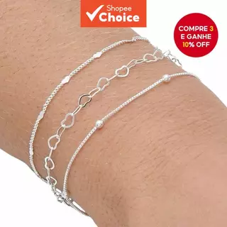 Conjunto De Pulseira Empilhável De Três Peças Para Mulheres Joias De Corrente De Metal Da Moda em Oferta na Shopee