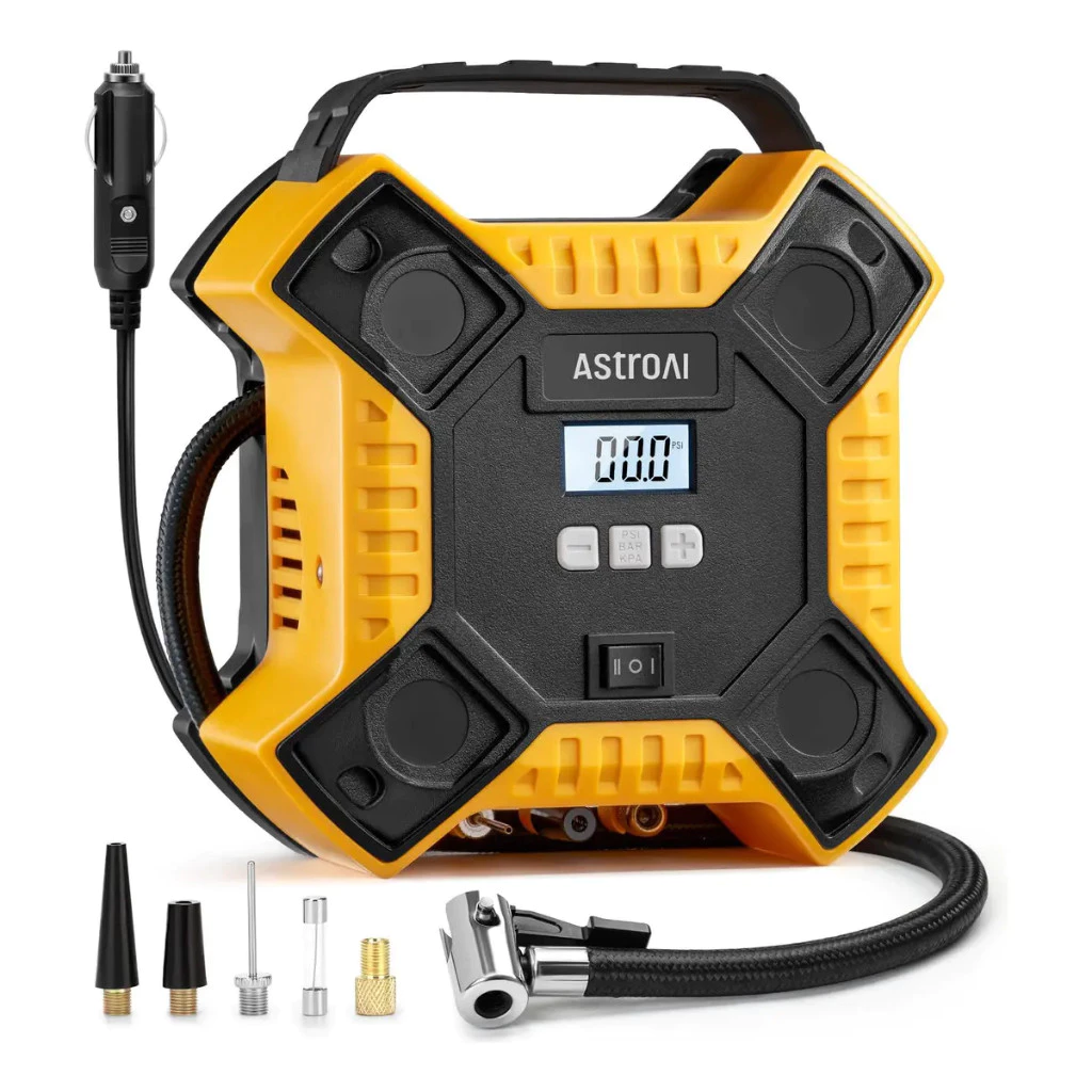 AstroAI Inflador de Pneus 160 PSI 12V para Carros e Motos, Compressor Portátil Metálico com LCD e Luz LED