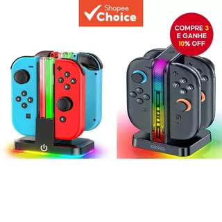 Carregador de Controlador Joy-Con 4 em 1 com Luz RGB para Nintendo Switch/Switch 2, Carrega 4 Controladores