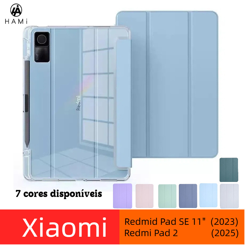 Capa Airbag Transparente Xiaomi Redmi Pad SE 11 2023 / Redmi Pad 2 2025 – Silicone Macio, Anti-Queda, com Porta-Lápis
