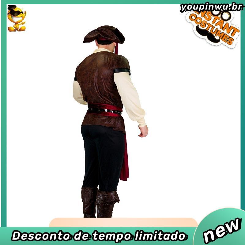 Fantasia Retro Masculina de Pirata para Halloween, Cosplay Capitão Jack ...