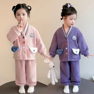 Conjunto De Pijama De Lã De Neve Para Meninas 2025 Inverno | Loungewear Coral Espessado Casa Infantil W em Oferta na Shopee