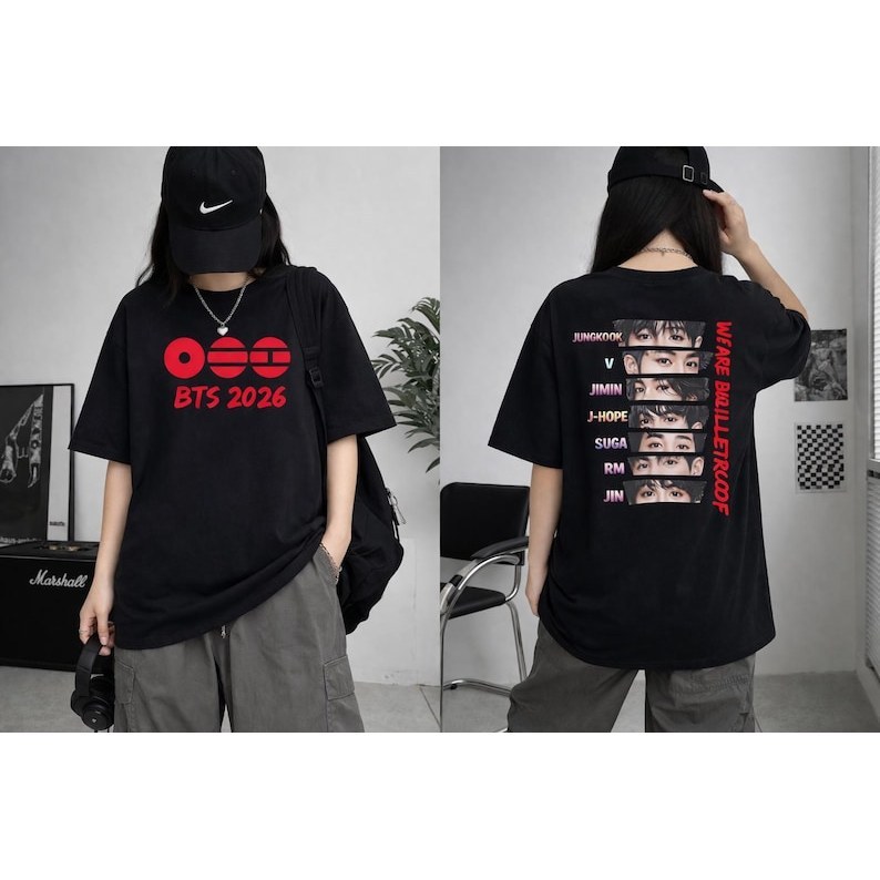 Camiseta Unissex BTS Letras de Música T-shirt Streetwear Novo