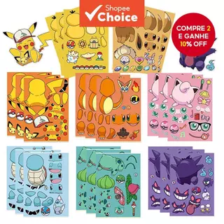 8folhas Pokemon Quebra-Cabeça Facial Autocolante Pikachu Brinquedos Infantis À Prova D'Água em Oferta na Shopee