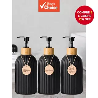 Três Frascos Listrados De 500ML Para Shampoo , Sabonete Líquido E Condicionador : Ideais Organização De Banheiro em Oferta na Shopee