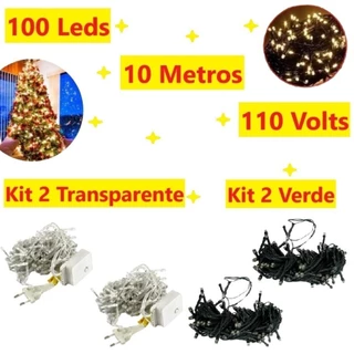 Kit 2 Caixa 100 Leds Pisca 10M 110V Natalino Fio Verde Ou Transparente Decorativo Multicolorido em Oferta na Shopee