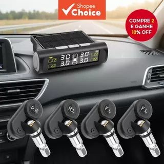  Sistema de Monitoramento de Pressão dos Pneus LCD TPMS Solar Sem Fio com 4 Sensores Integrados