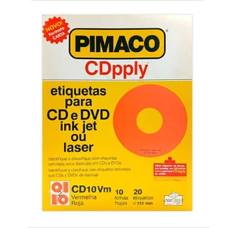 Etiqueta CD e DVD Pimaco Papel Carta 20 Etiquetas CD10 Vermelha