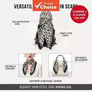 Lenço Feminino Com Estampa De Letras Quadrado Poliéster Seda Proteção Solar Xale Para Viagens Na Praia Preto em Oferta na Shopee