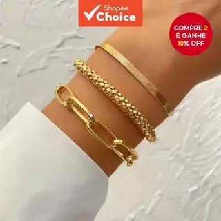 Conjunto De Pulseira De Corrente De Osso De Cobra De 3 Unidades , Joias De Pulso De Metal Retrô Multicamadas Para Mulher em Oferta na Shopee