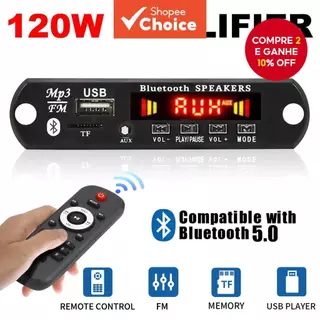 Amplificador 120W Bluetooth 5.0 MP3 WMA WAV Placa 12V MP3 Player Música Do Carro Módulo De Rádio FM Com Controle Remoto em Oferta na Shopee