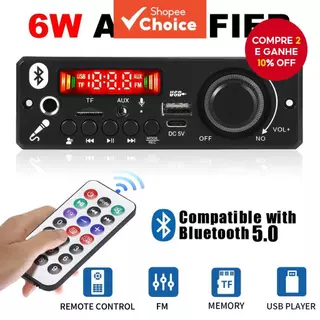 Amplificador 6W DC 5V MP3 WMA Bluetooth 5.0 Módulo De Áudio USB TF Rádio Receptor FM Sem Fio MP3 Player em Oferta na Shopee