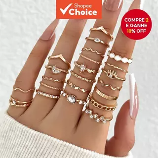 Conjunto De Anel Feminino Elegante Com Folha De Olho De Coração Embelezado Diamantes , Joias Da Moda Para Todas As Ocasi em Oferta na Shopee