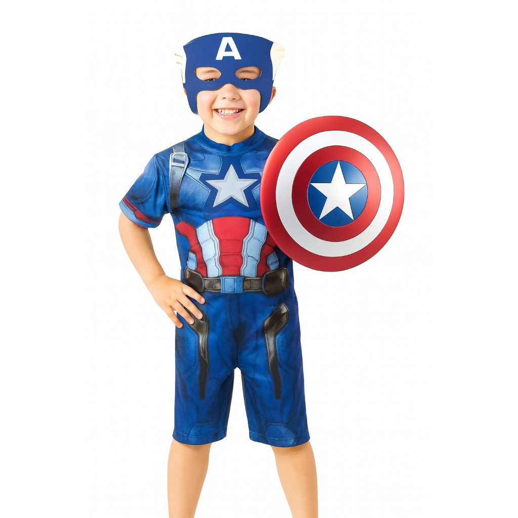 Fantasia Roupa Infantil Capitão América Com Escudo e Mascara E.V.A ...