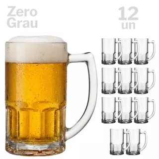 Jogo De 12 Canecas Vidro Chopp 320ml Vitamina Zero Grau Kit Copos Cerveja Suco Bebidas Restaurante