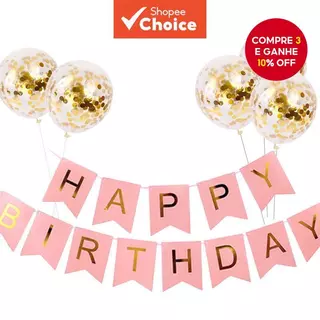 Carta de Feliz Aniversário com Bandeira Puxar Ouro Prata Lantejoulas Balão Látex em Oferta na Shopee