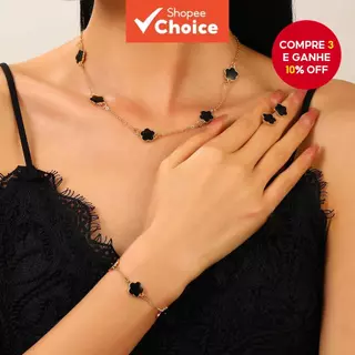 Lucky Cinco Folhas Trevo Pulseira Colar Brinco Conjunto Moda Jóias Não Desbotamento Presente Para Amigos em Oferta na Shopee