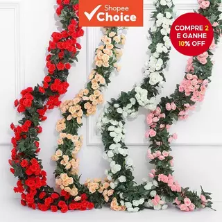 Guirlanda De Hera De Rosa Artificial-Decoração De Videira De Flor De Seda Para Casamento E Casa em Oferta na Shopee
