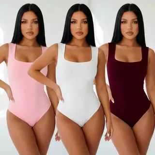 Kit 3 Body Regata Decote Quadrado Feminino Luxo Alças Grossas Collant Sulplex Forro Dulplo