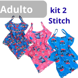 Kit 2 Pijama Adulto Stitch short doll baby doll adulto personagens em Oferta na Shopee