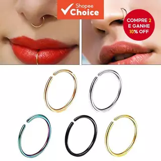 1PC Fake Piercing Nose Hoop Ring Labret Anel De Aço Inoxidável Tragus Brincos Falsos Helix Jóias Corporais em Oferta na Shopee