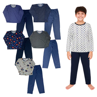 Kit 3 Pijamas Longo Juvenil Masculino Manga Comprida Estampa Sortida 10 ao 16 em Oferta na Shopee