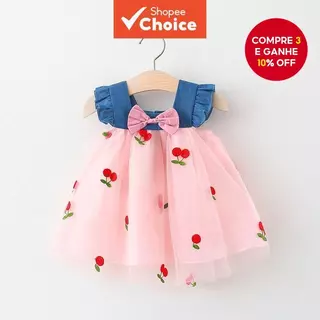 Vestido De Bebê Verão Malha De Ganga Estilo Coreano Para Bordado De Menina Princesa em Oferta na Shopee