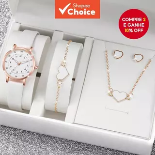 5 Peças De Relógio De Quartzo Feminino Moderno Com Rosto Digital E Pulseira De Couro + Conjunto De Acessórios De Coração em Oferta na Shopee