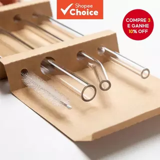 Conjunto De 3 Canudos De Vidro Reutilizáveis Com Escova De Limpeza-Largos Resistentes Ao Calor Para Smoothies E Bebidas em Oferta na Shopee