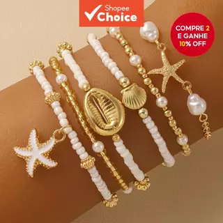 Conjunto De Pulseiras Requintadas De Estrela Do Mar E Contas De Concha , 6 Peças – Joias De Praia De Verão Multicamadas em Oferta na Shopee