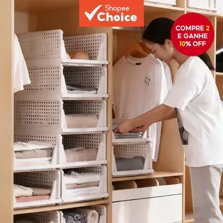 Caixa Organizadora de Armário de Guarda-Roupa com Gavetas Plásticas, Divisória de Armário, Camadas. em Oferta na Shopee