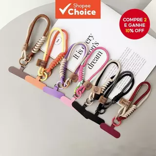 Pulseira De Cor Contrastante Estilo Britânico : Estilingue De Cordão De Telefone De Algodão Trançado , Alça Antiderrapan