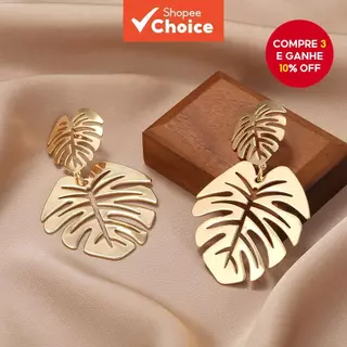 Brincos Femininos De Folha Dupla De Metal Minimalista Vintage Moda Declaração em Oferta na Shopee