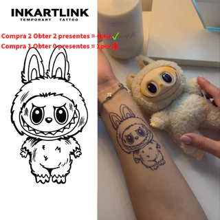 Tatuagem labubu à prova d'água, dura de 7 a 15 dias, adesivo de tatuagem temporária, tatuagem mágica, tatuagens falsas,