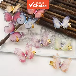 10 presilhas de cabelo de camada dupla com malha de borboleta estilo coreano, acessórios de cabelo fofos e doces, em Oferta na Shopee