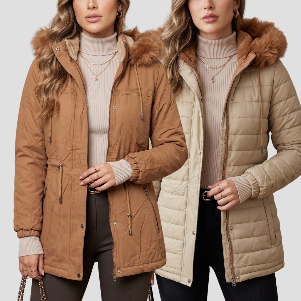 Parka Dupla Face Feminina Casaco De Frio Intenso Para Neve Premium ...