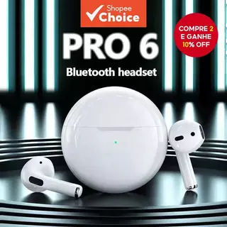Novo Pro 6 TWS Fones De Ouvido Sem Fio Bluetooth HiFi Estéreo Com Redução De Ruído ENC À Prova D'água De Longa Duração C em Oferta na Shopee